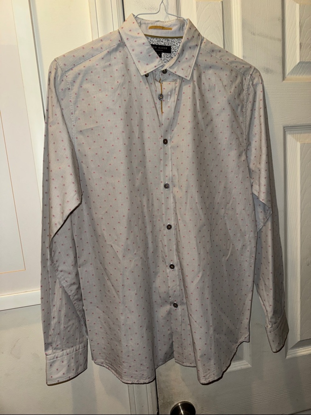 Ted Baker London White Button-Down Shirt with Pink Micro Dot Pattern 3
